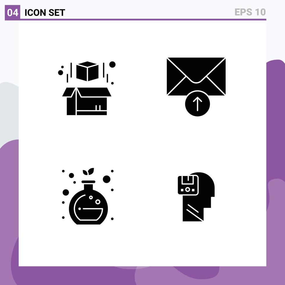 Group of 4 Modern Solid Glyphs Set for box memory mail chemistry data Editable Vector Design Elements
