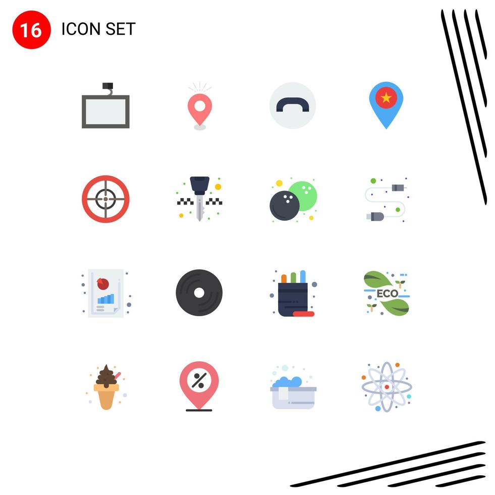 Mobile Interface Flat Color Set of 16 Pictograms of badge pin decline marker location Editable Pack of Creative Vector Design Elements