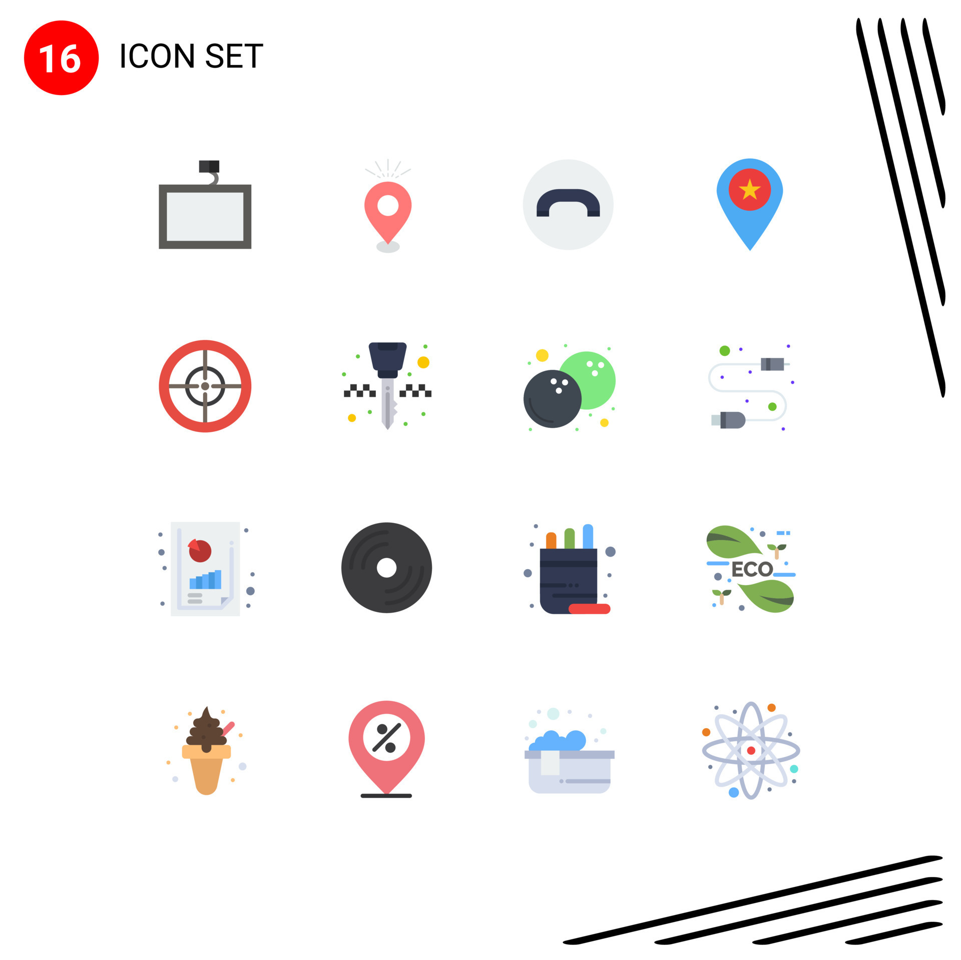 Mobile Interface Flat Color Set of 16 Pictograms of badge pin decline ...