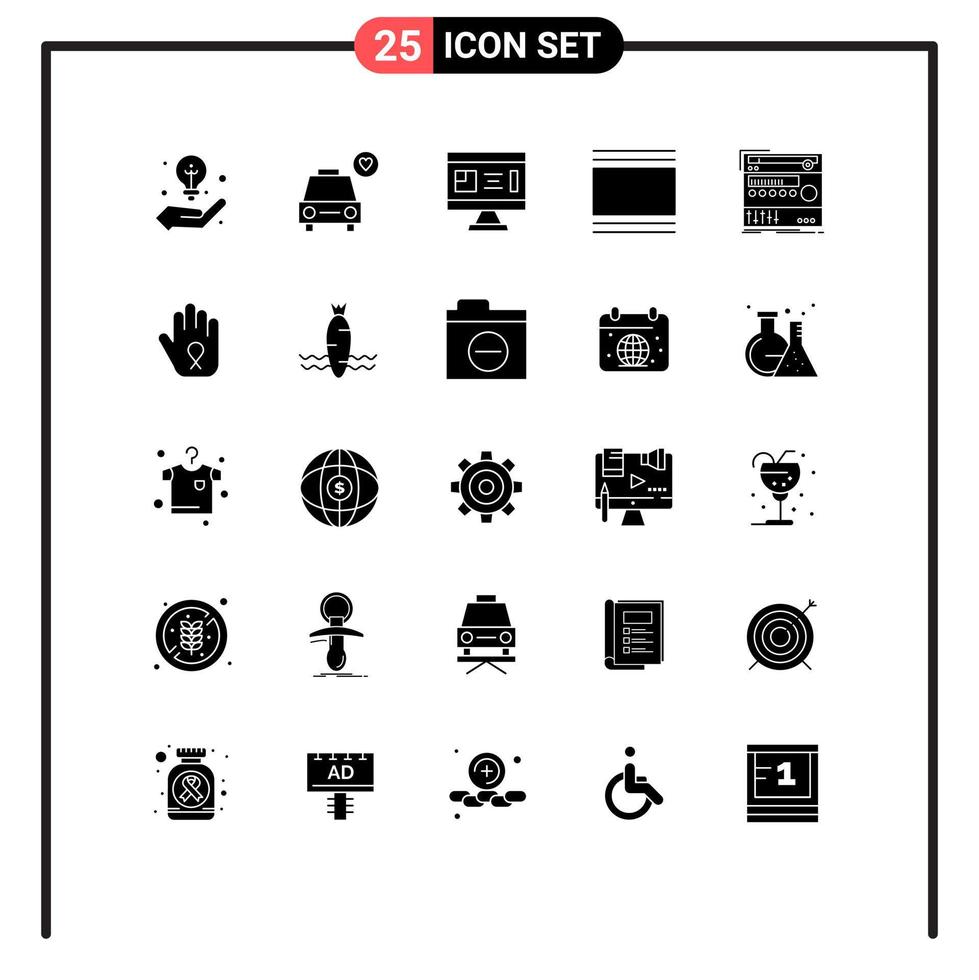 símbolos de iconos universales grupo de 25 glifos sólidos modernos de miniaturas de rack cubierta de diseño de planos elementos de diseño de vectores editables