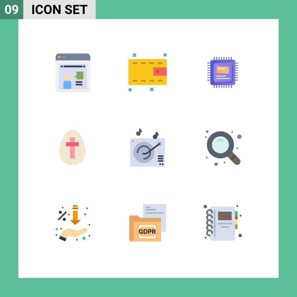 9 Universal Flat Color Signs Symbols of music audio storage sign easter Editable Vector Design Elements