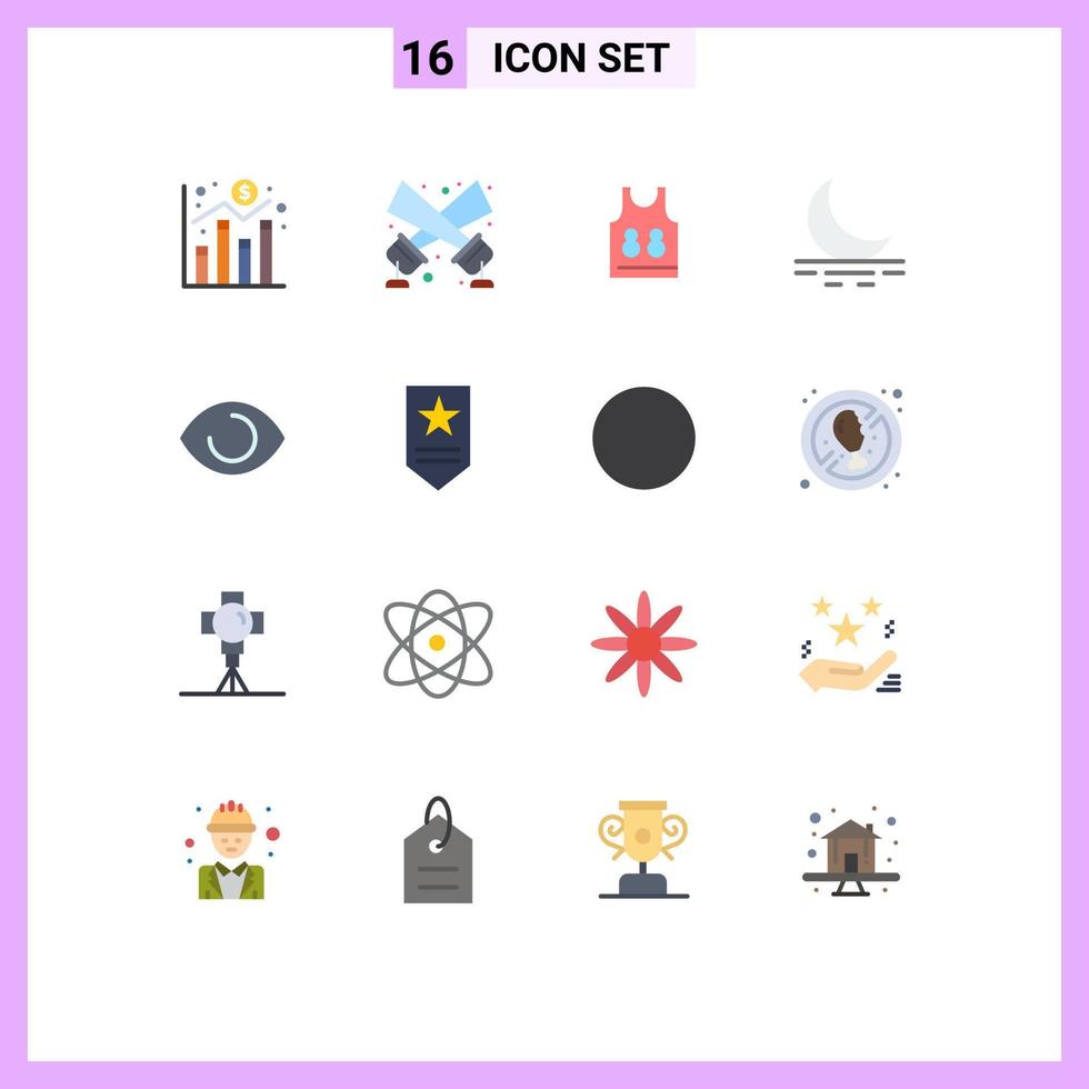 16 User Interface Flat Color Pack of modern Signs and Symbols of human eye shirt weather fog Editable Pack of Creative Vector Design Elements