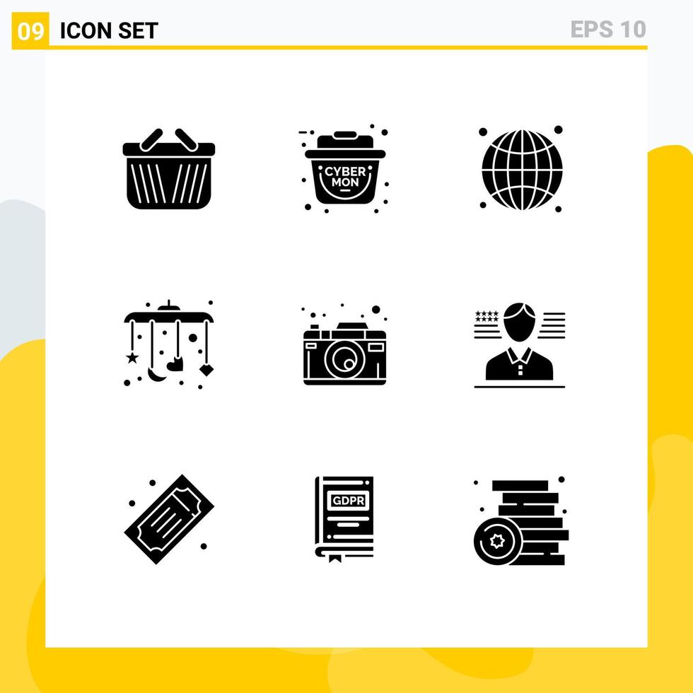 Set of 9 Modern UI Icons Symbols Signs for photography photo internet camera mobile Editable Vector Design Elements