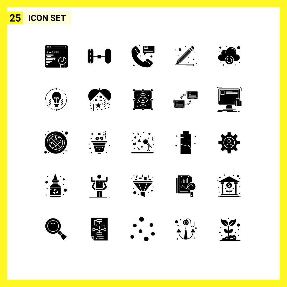 Pictogram Set of 25 Simple Solid Glyphs of idea online message computing school supplies Editable Vector Design Elements