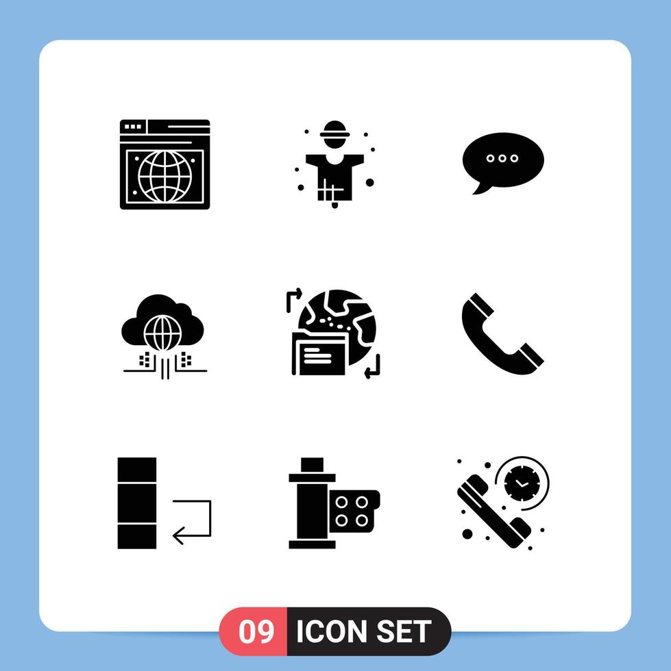 9 Solid Glyph concept for Websites Mobile and Apps folder gdpr bubble technology think Editable Vector Design Elements