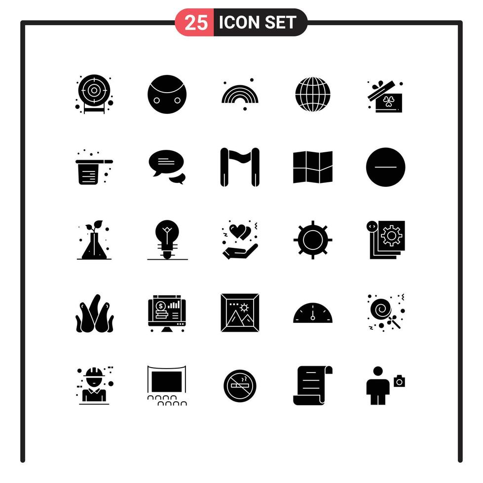 Modern Set of 25 Solid Glyphs and symbols such as baking box forecast gift globe Editable Vector Design Elements