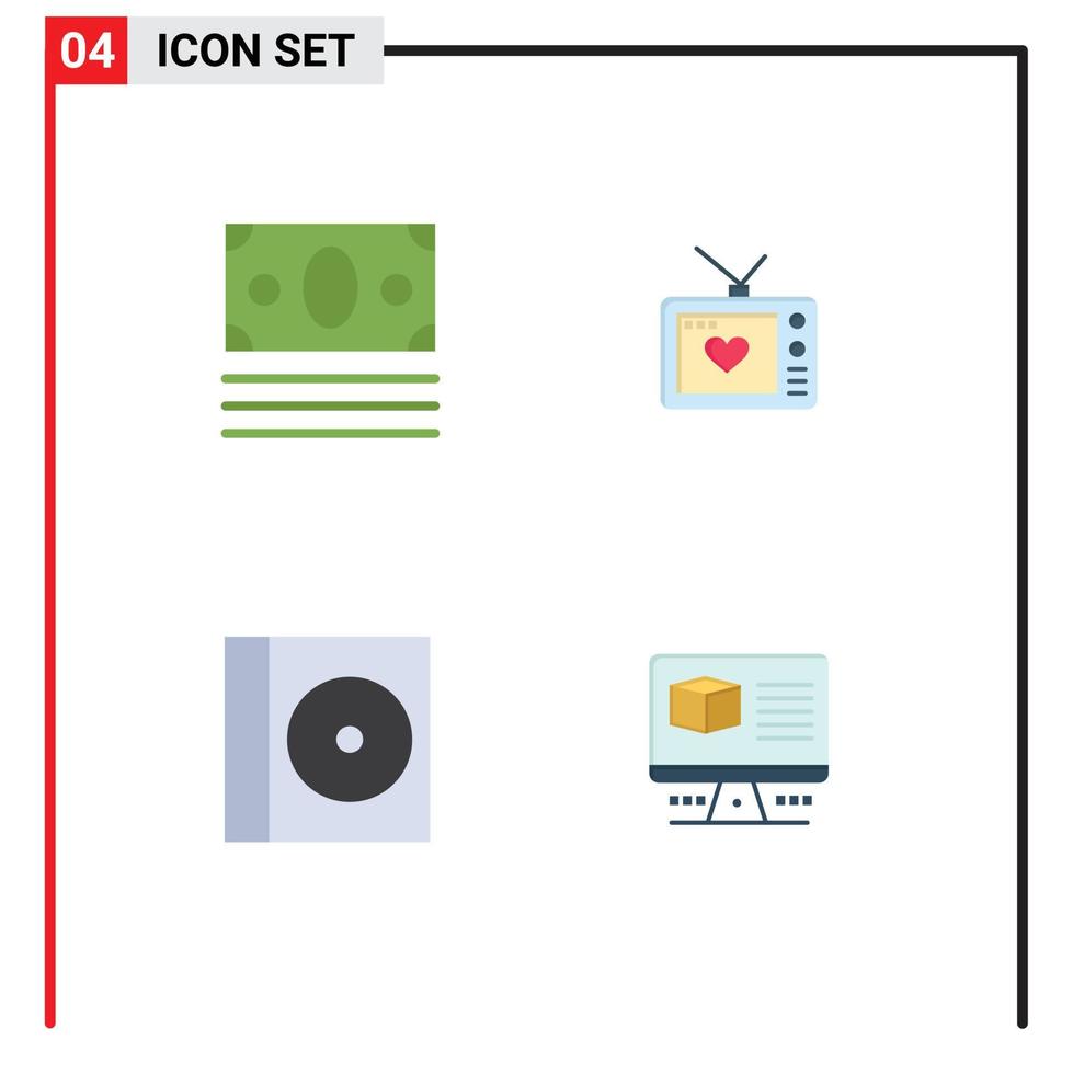 grupo de 4 iconos planos modernos establecidos para elementos de diseño vectorial editables de computadora de San Valentín de compras compactas de comercio electrónico vector