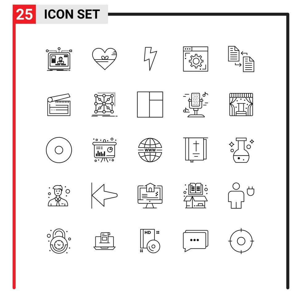 User Interface Pack of 25 Basic Lines of archive setting like internet ui Editable Vector Design Elements