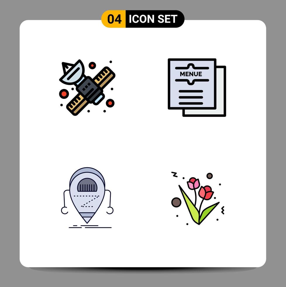 User Interface Pack of 4 Basic Filledline Flat Colors of communication restaurant satellite drink beta Editable Vector Design Elements