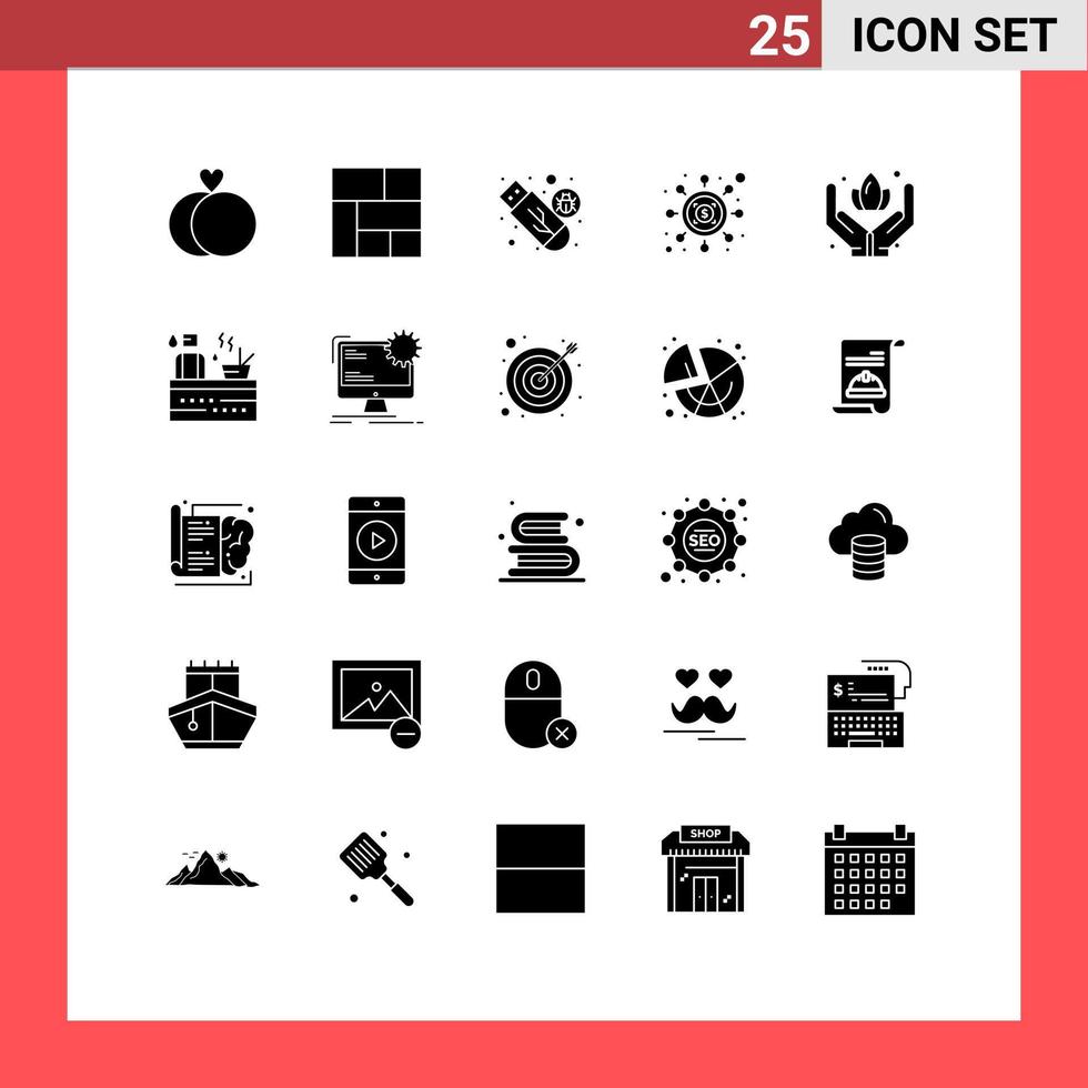 Set of 25 Vector Solid Glyphs on Grid for sauna hand storage dollar seo Editable Vector Design Elements
