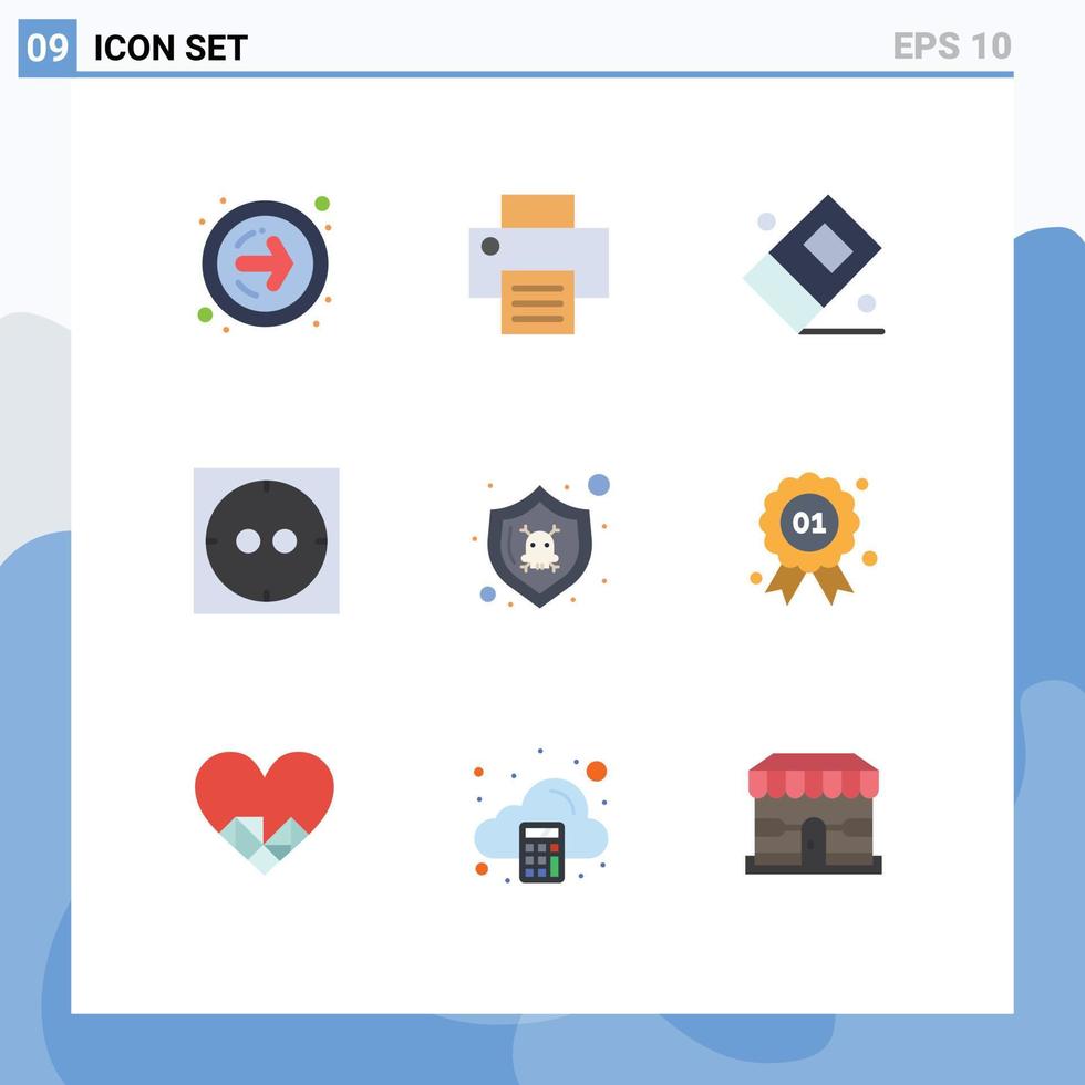 Set of 9 Modern UI Icons Symbols Signs for quality award stationary shield protect Editable Vector Design Elements