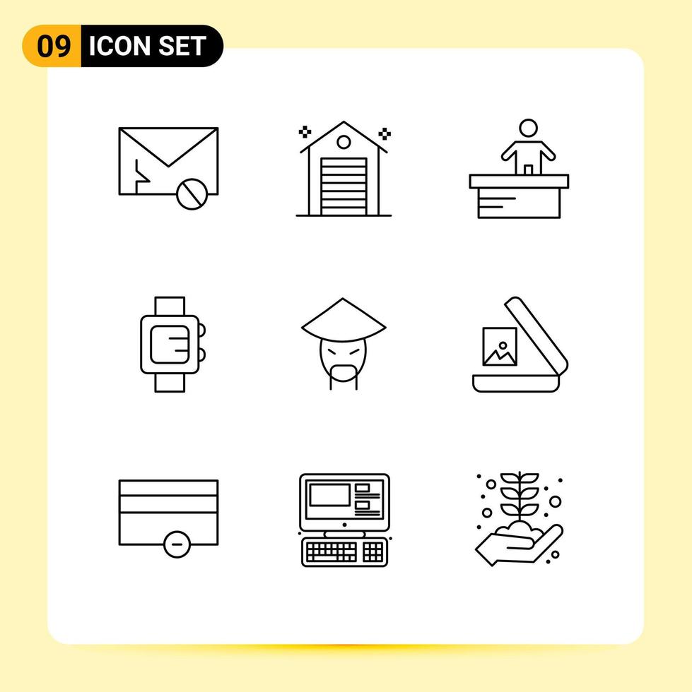 paquete de iconos de vector de stock de 9 signos y símbolos de línea para elementos de diseño de vector editables de trabajador de reloj real de escuela china