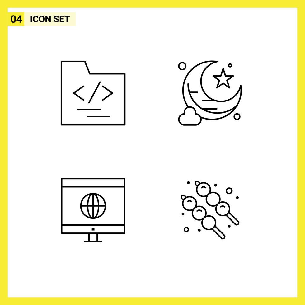 Line Pack of 4 Universal Symbols of folder marshmallow moon computer summer Editable Vector Design Elements