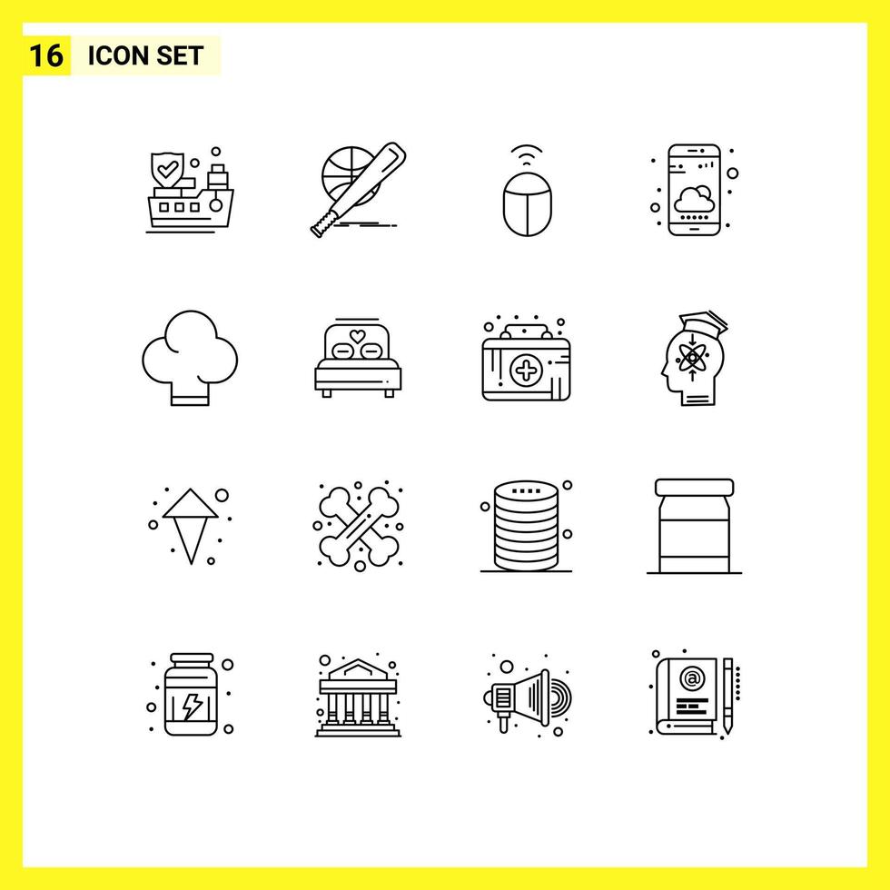 16 Creative Icons Modern Signs and Symbols of hat chef mouse weather app smartphone Editable Vector Design Elements