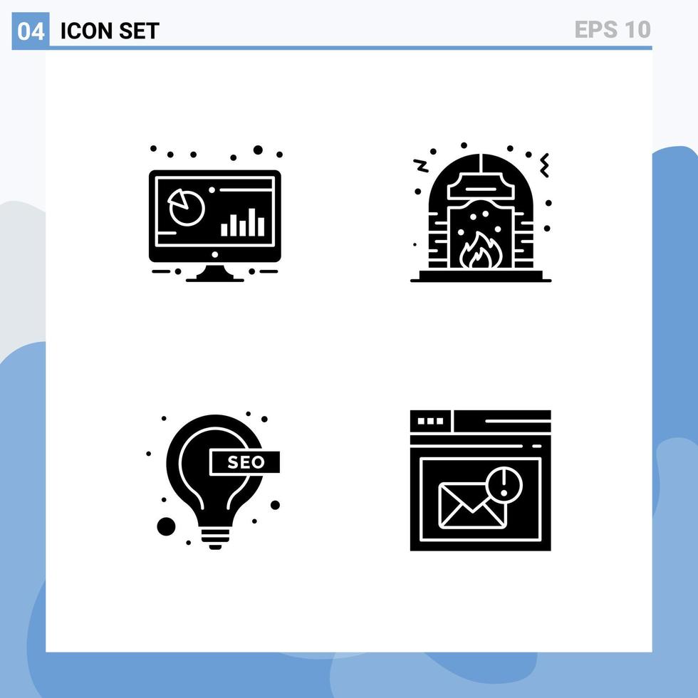 conjunto moderno de 4 pictogramas de glifos sólidos de elementos de diseño vectorial editables de idea de cultura de monitor de lugar analítico vector