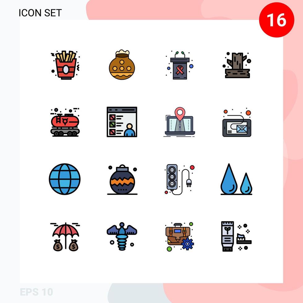 Universal Icon Symbols Group of 16 Modern Flat Color Filled Lines of economic wood podium tree branch Editable Creative Vector Design Elements