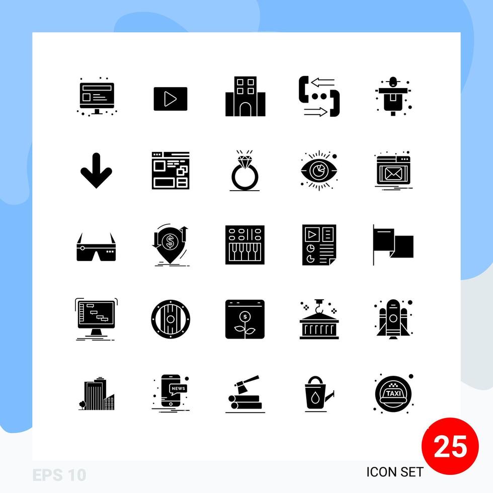 Mobile Interface Solid Glyph Set of 25 Pictograms of phone contact apartment communication travelling Editable Vector Design Elements