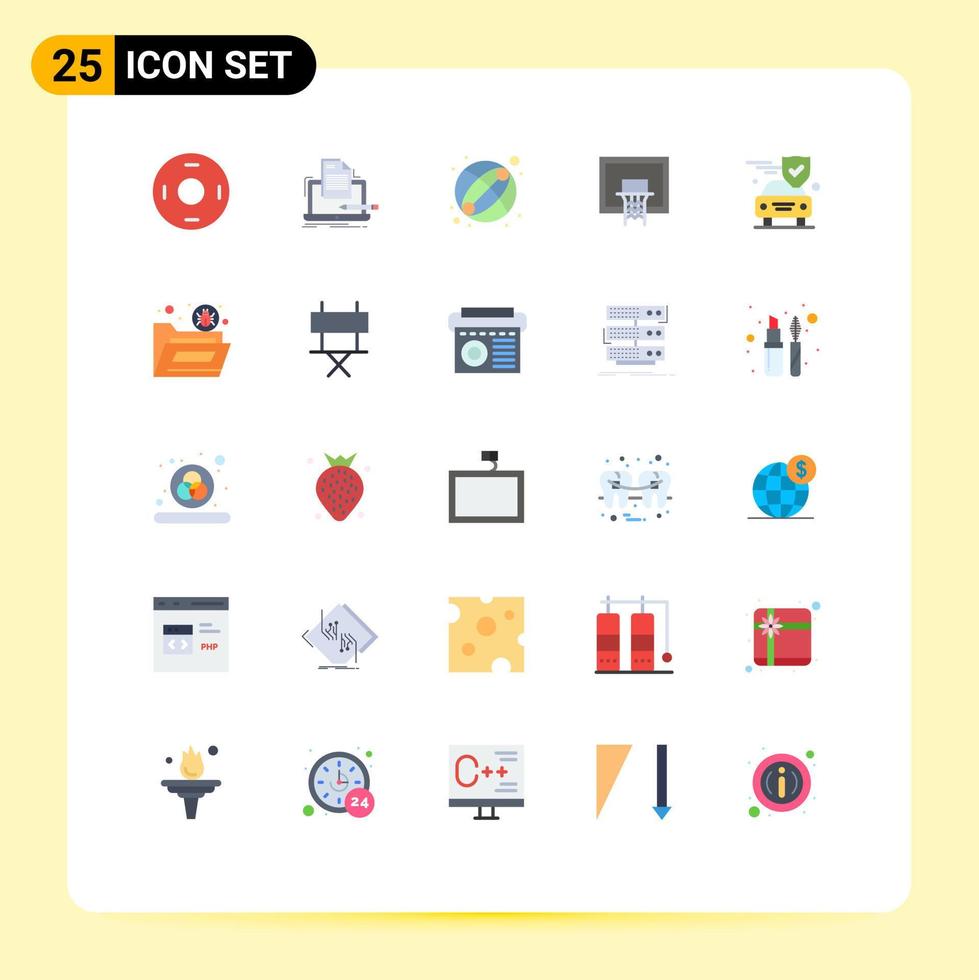 Flat Color Pack of 25 Universal Symbols of car pole paper court basket Editable Vector Design Elements