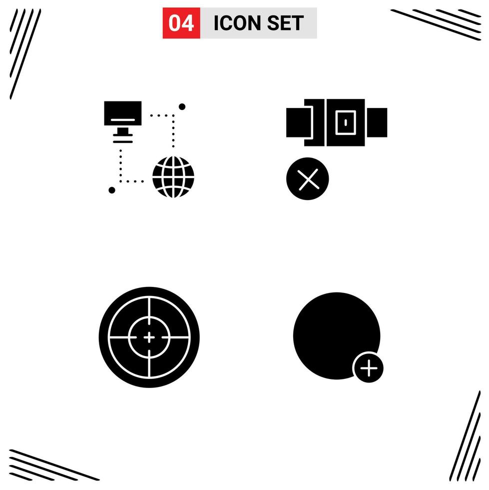 Set of 4 Modern UI Icons Symbols Signs for internet badge monitor lock soldier Editable Vector Design Elements