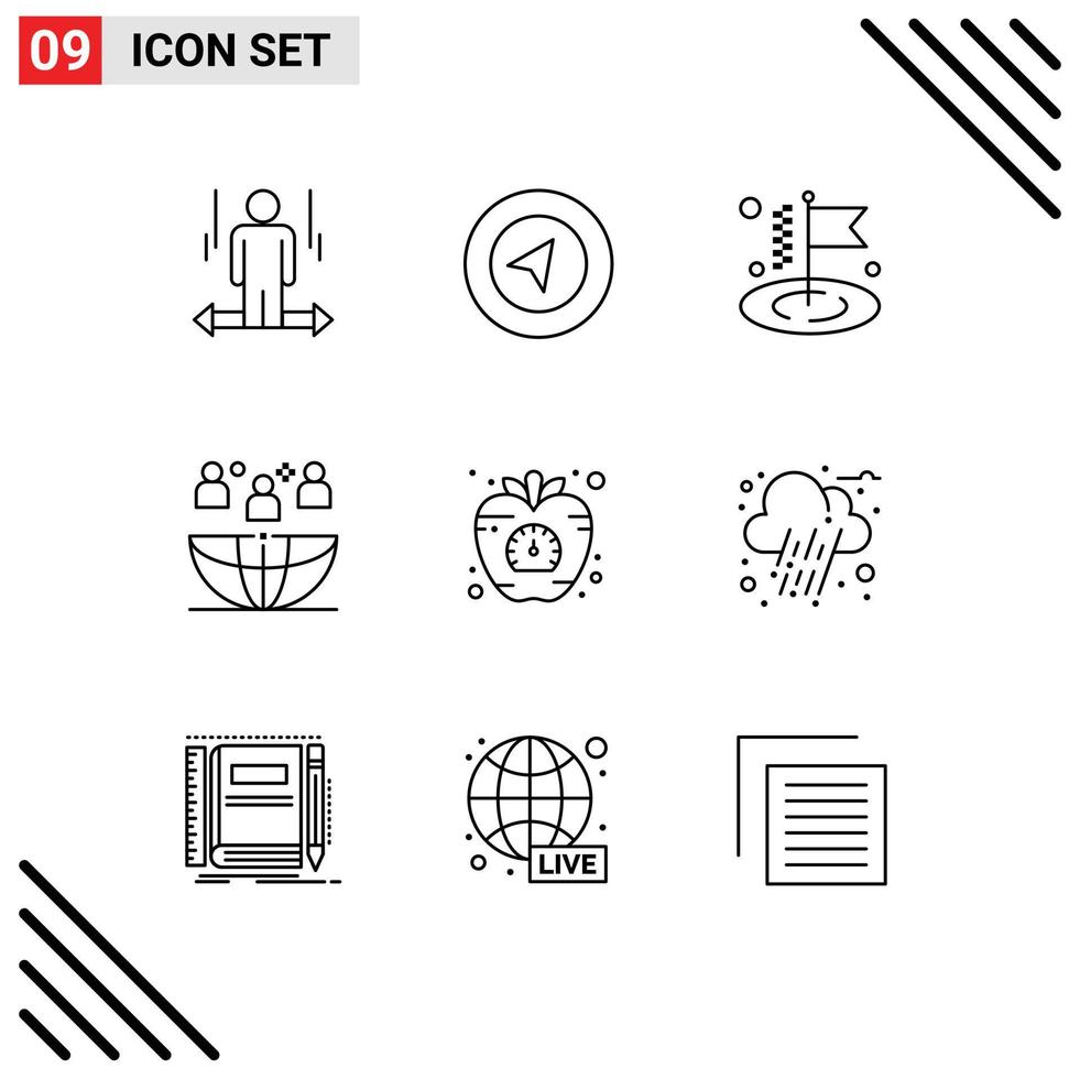 Group of 9 Modern Outlines Set for diet outsourcing business meeting global Editable Vector Design Elements