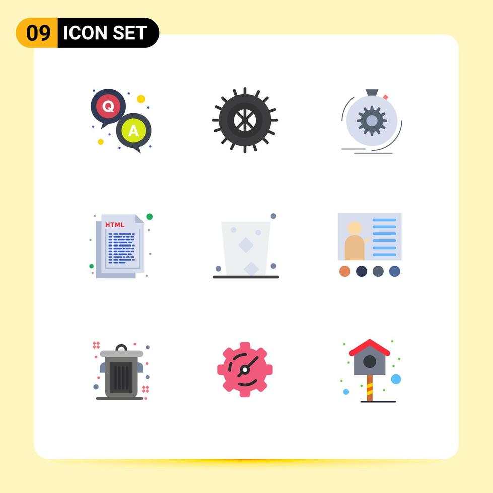 conjunto moderno de 9 colores planos y símbolos como elementos de diseño vectorial editables de codificación html rápida web de alcohol vector