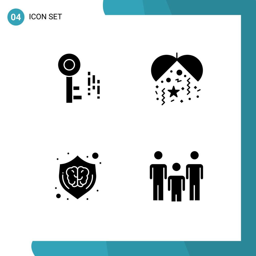 Modern Set of 4 Solid Glyphs and symbols such as internet shield celebration creative family Editable Vector Design Elements