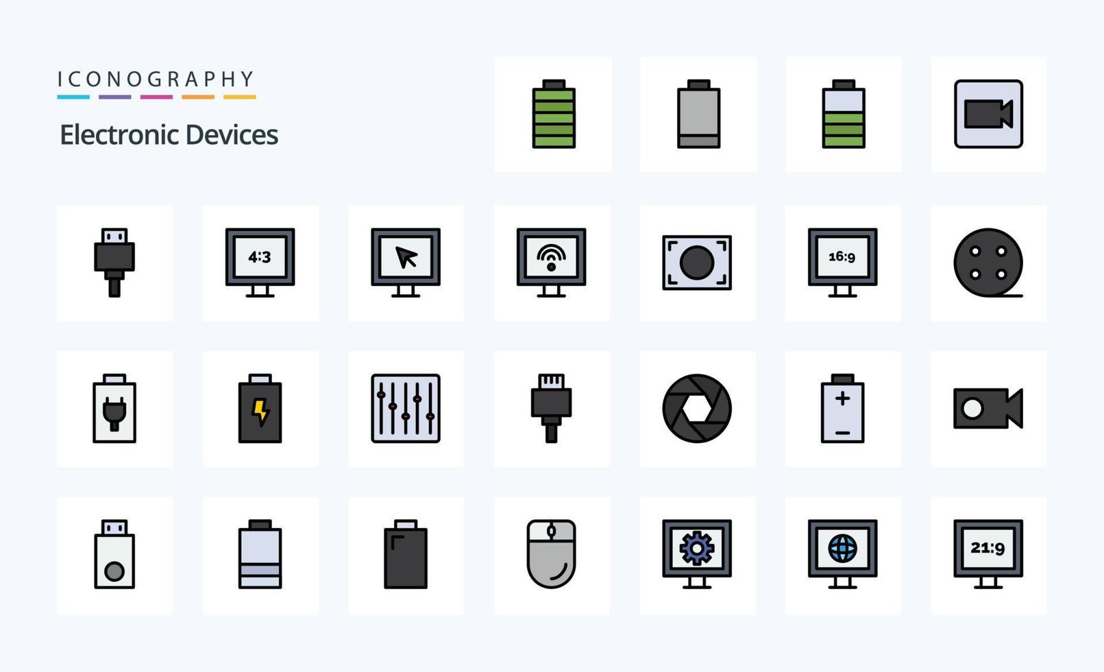 paquete de iconos de estilo lleno de línea de 25 dispositivos vector