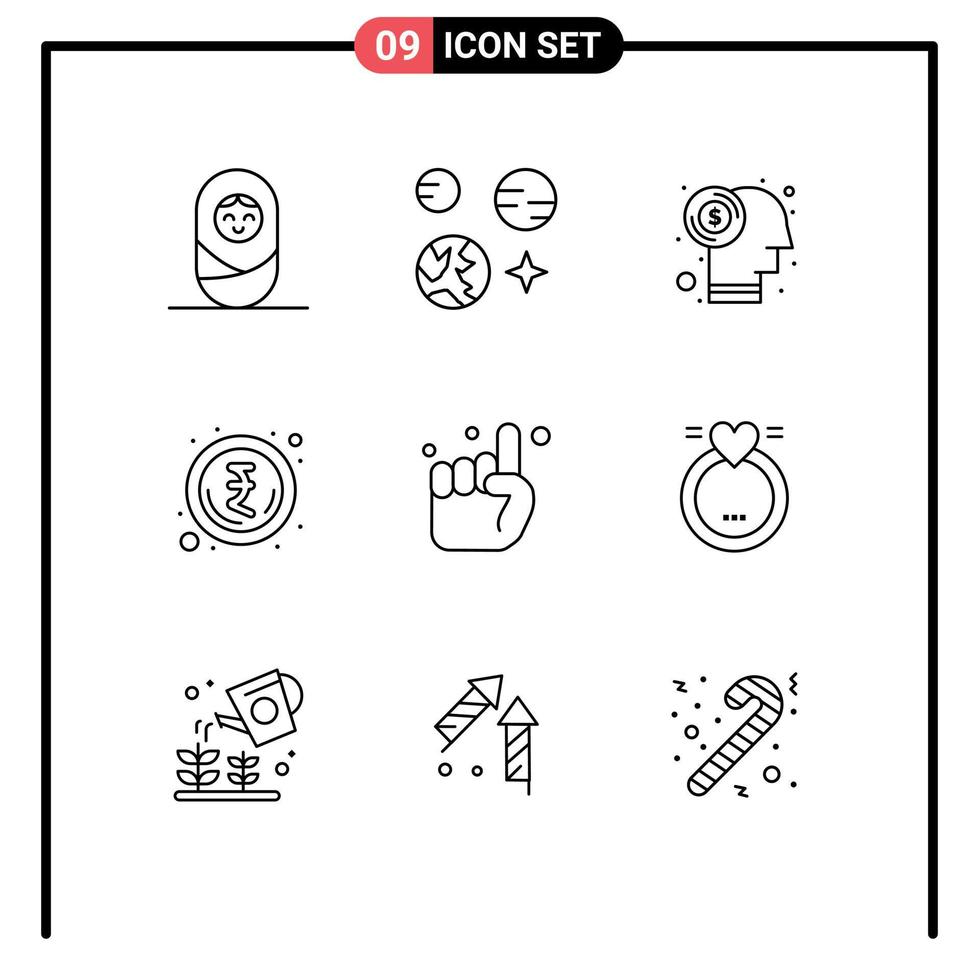 Modern Set of 9 Outlines Pictograph of belive pray currency hand money Editable Vector Design Elements