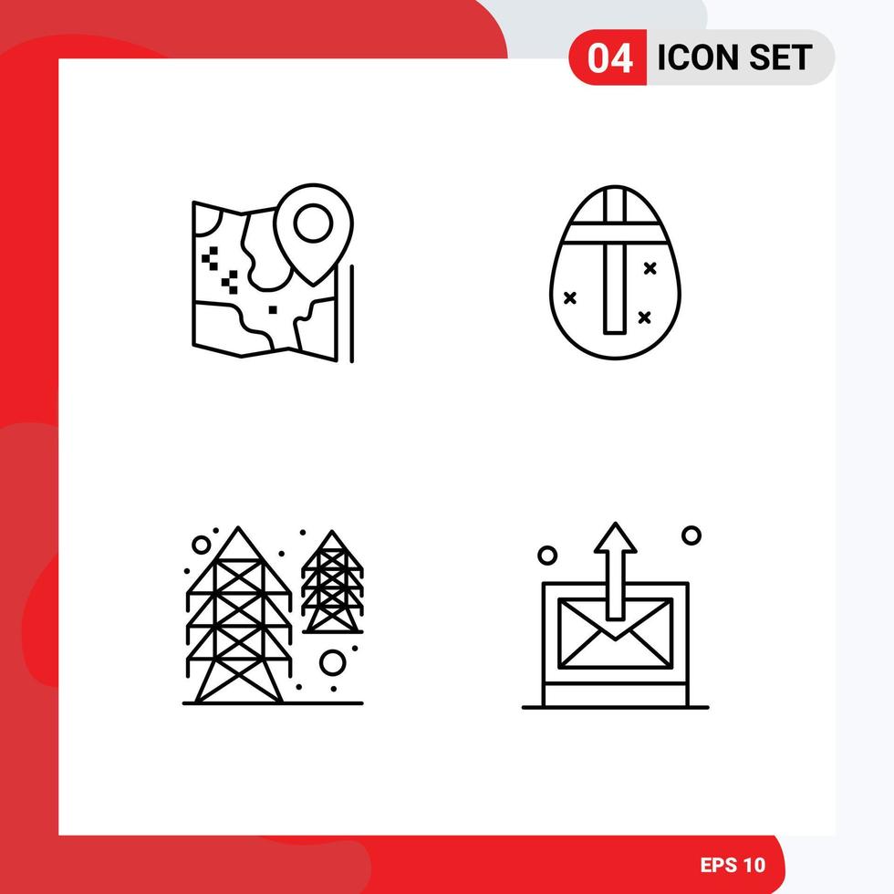 4 Thematic Vector Filledline Flat Colors and Editable Symbols of map electricity google egg tower Editable Vector Design Elements