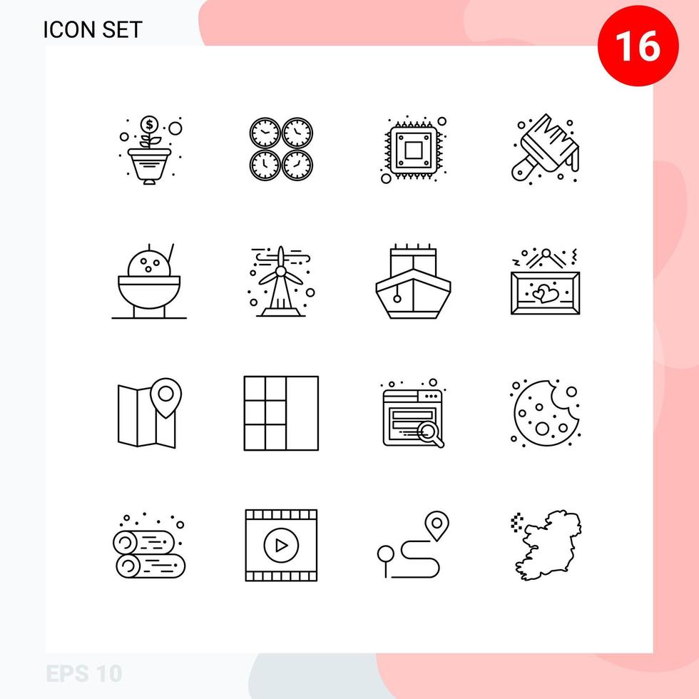 16 iconos creativos signos y símbolos modernos de artes de pincel relojes de pared hardware de arte elementos de diseño vectorial editables vector