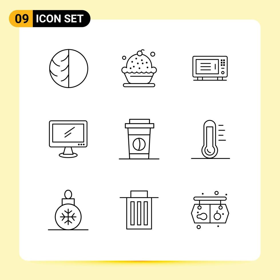 9 Universal Outline Signs Symbols of monitor oven cake machine electric Editable Vector Design Elements