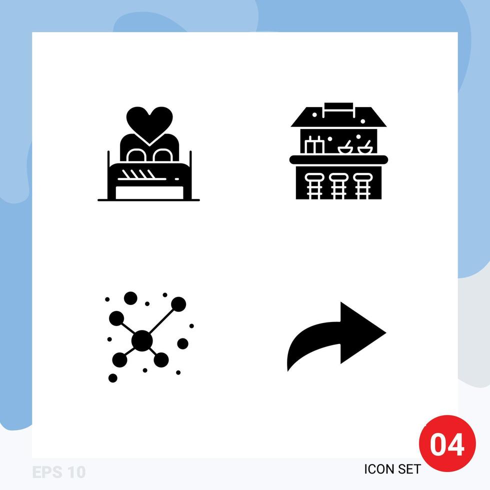4 concepto de glifo sólido para sitios web móviles y aplicaciones cama átomo pareja arena castillo ciencia elementos de diseño vectorial editables vector