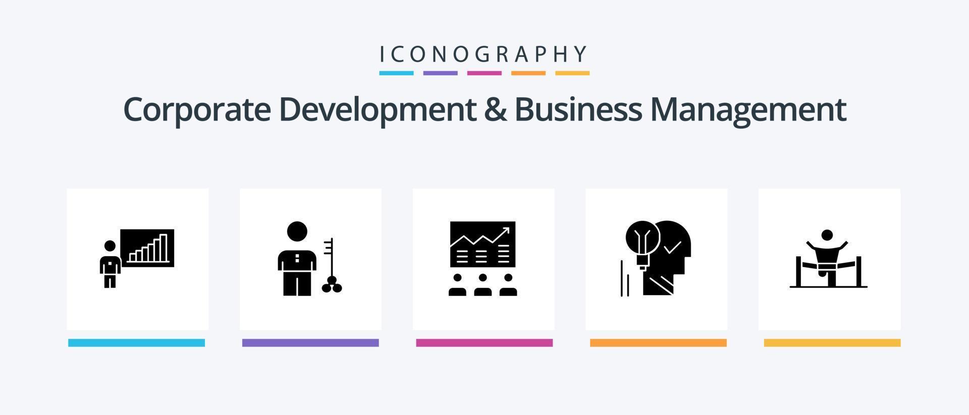 Corporate Development And Business Management Glyph 5 Icon Pack Including graph. chart. man. business. team. Creative Icons Design vector