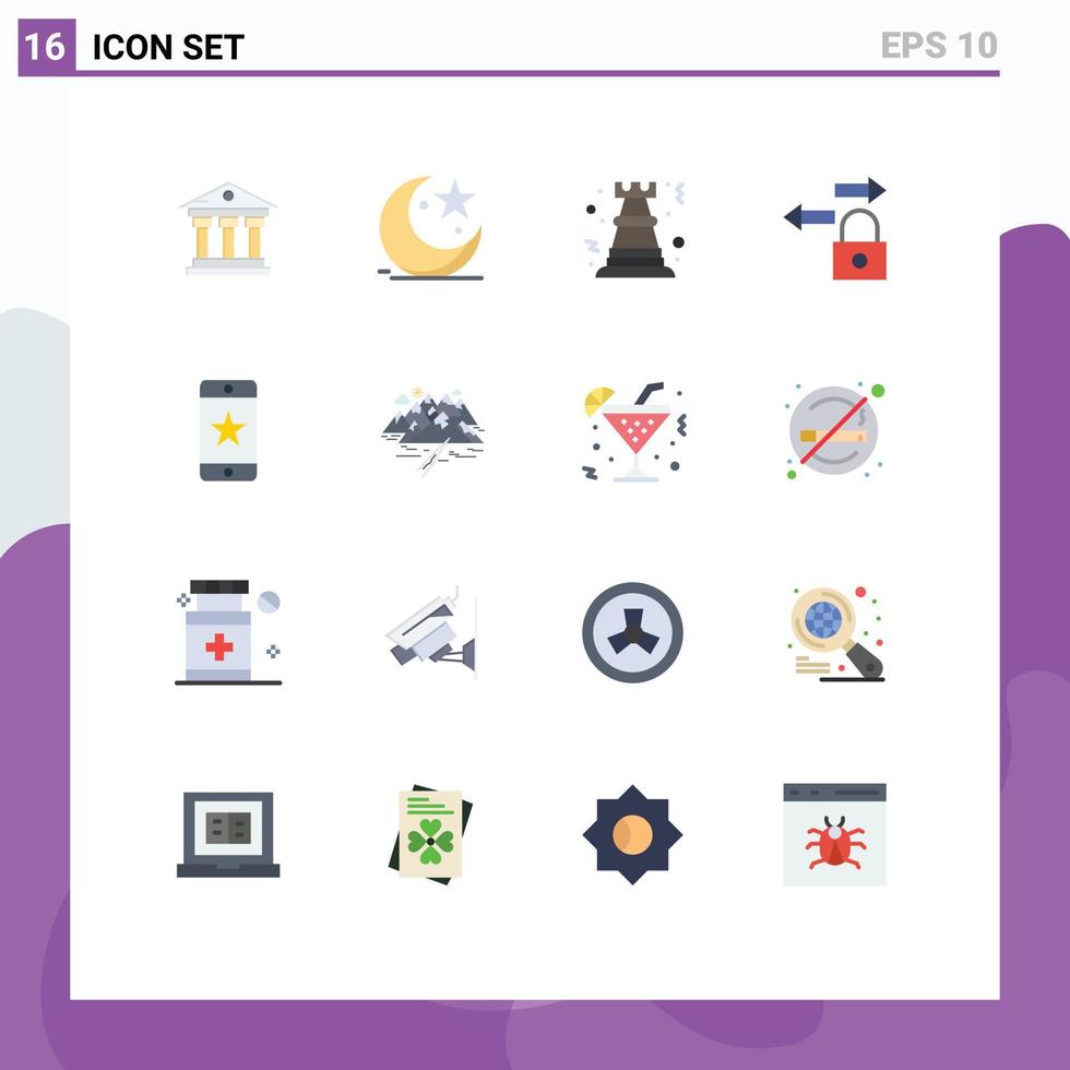 Pack of 16 creative Flat Colors of achievements lock muslims data rock Editable Pack of Creative Vector Design Elements