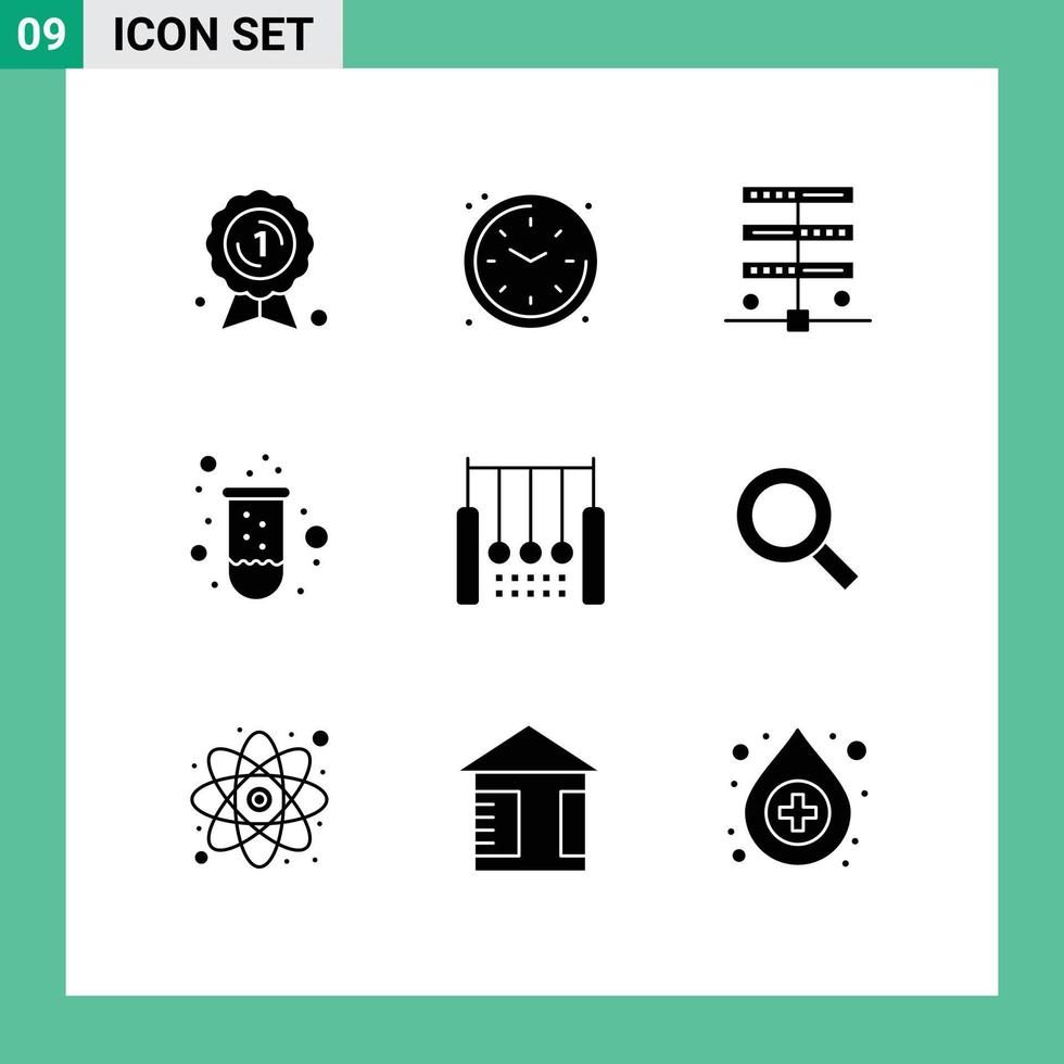 Set of 9 Vector Solid Glyphs on Grid for gymnastics tube data test tube experiment Editable Vector Design Elements