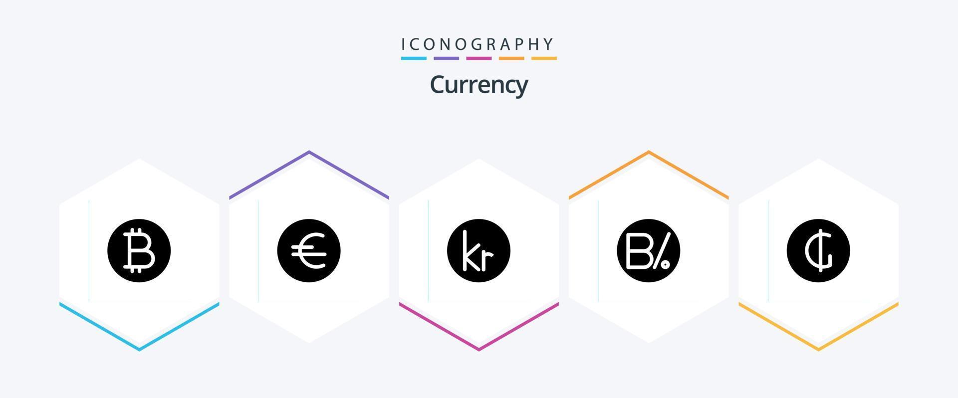 Currency 25 Glyph icon pack including panamanian. currency . balboa . icelandic vector