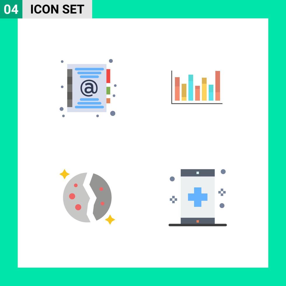 4 Flat Icon concept for Websites Mobile and Apps address galaxy graph down space Editable Vector Design Elements