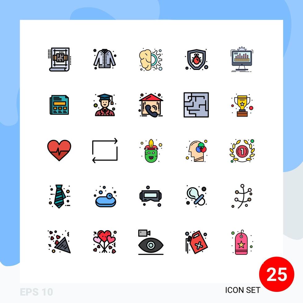 25 Creative Icons Modern Signs and Symbols of dashboard protection eid bug process Editable Vector Design Elements