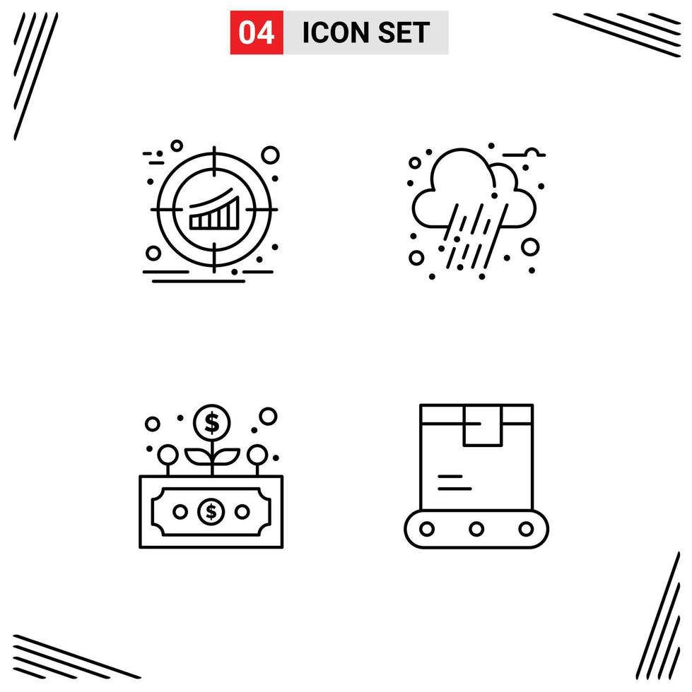 4 Thematic Vector Filledline Flat Colors and Editable Symbols of target development product cloud grow Editable Vector Design Elements