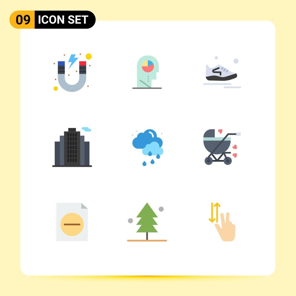 conjunto de 9 iconos de interfaz de usuario modernos signos de símbolos para la construcción de sombreros de estado de nube que ejecutan elementos de diseño de vectores editables