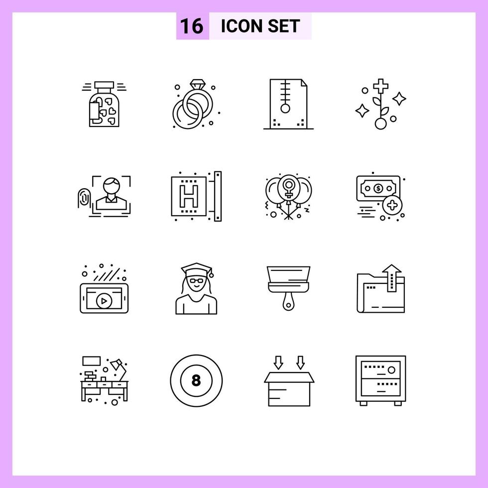 Modern Set of 16 Outlines and symbols such as fingerprint tree archive healthcare development Editable Vector Design Elements