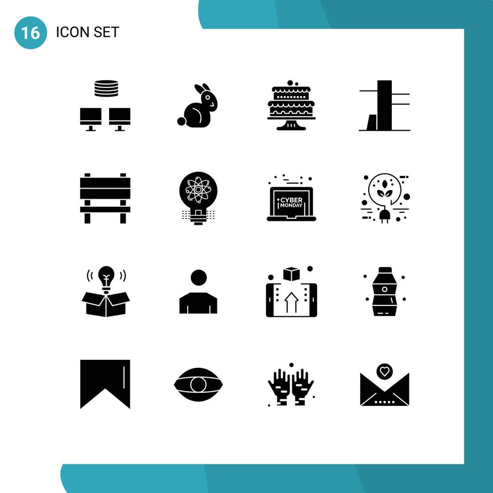 Pictogram Set of 16 Simple Solid Glyphs of light idea cake interior chair Editable Vector Design Elements