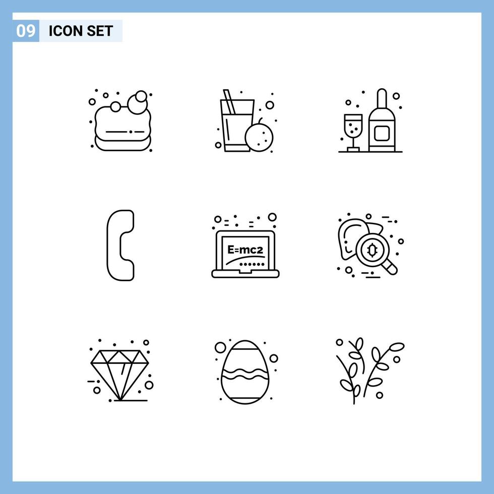 Group of 9 Modern Outlines Set for checkup education bottle board phone Editable Vector Design Elements