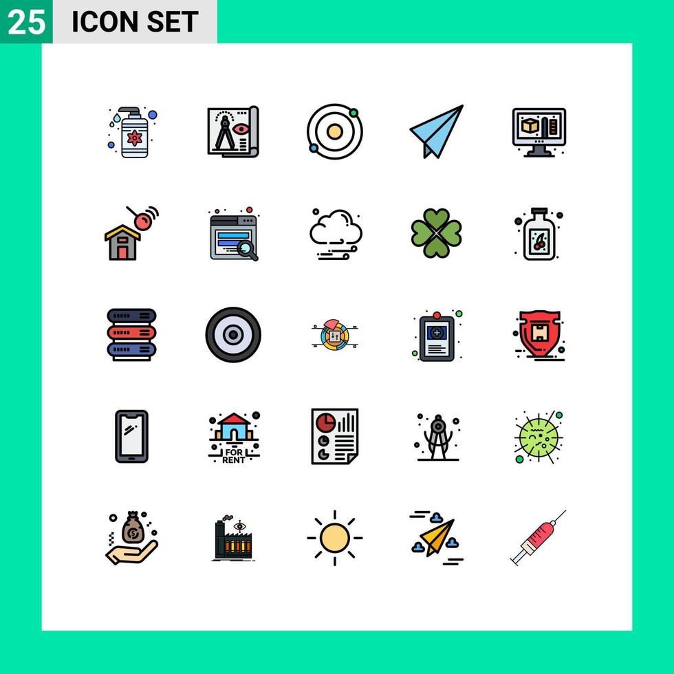 25 símbolos de signos de color plano de línea llena universal de modelado elementos de diseño de vector editables de papel plano de impresión azul creativo