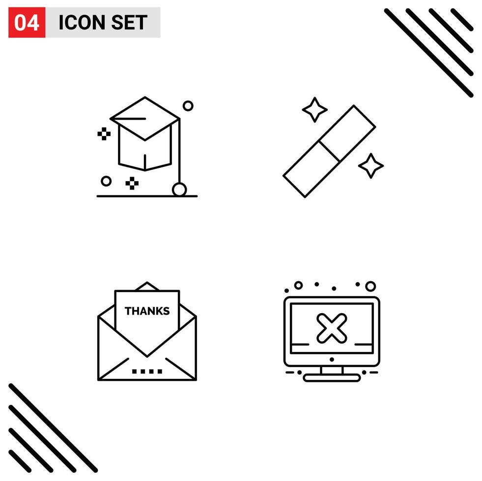 Line Pack of 4 Universal Symbols of college letter hat graphic thanks Editable Vector Design Elements
