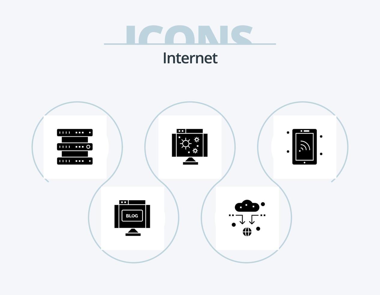 paquete de iconos de glifos de internet 5 diseño de iconos. teléfono inteligente virus. base de datos. Internet. biología vector