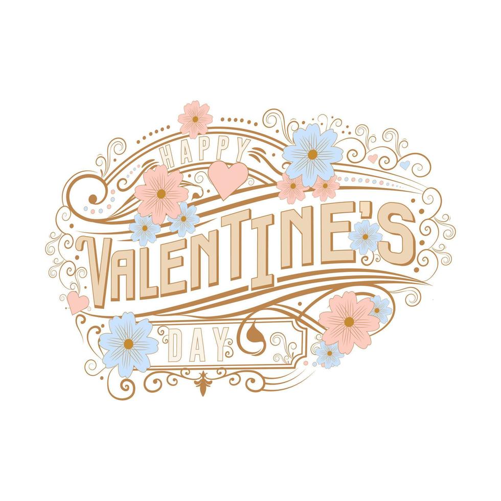 feliz día de san valentín hermoso texto vintage, cartel de tipografía con letras a mano fondo blanco. ilustración vectorial cita romántica postal, tarjeta, invitación, plantilla de banner. vector