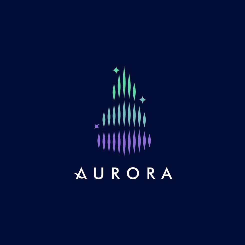 aurora borealis logo, modern northern lights sky aurora and stars icon logo design illustration vector
