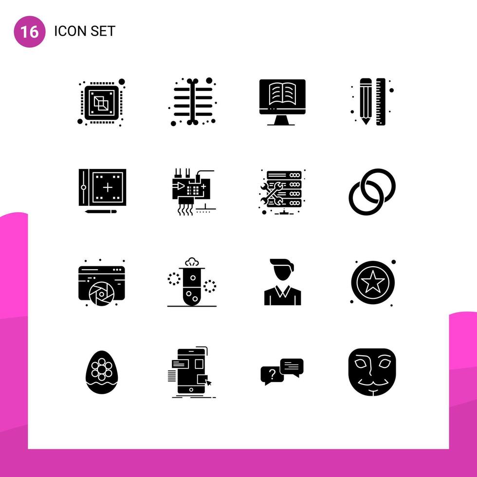 Set of 16 Modern UI Icons Symbols Signs for design design computer pencil draw Editable Vector Design Elements