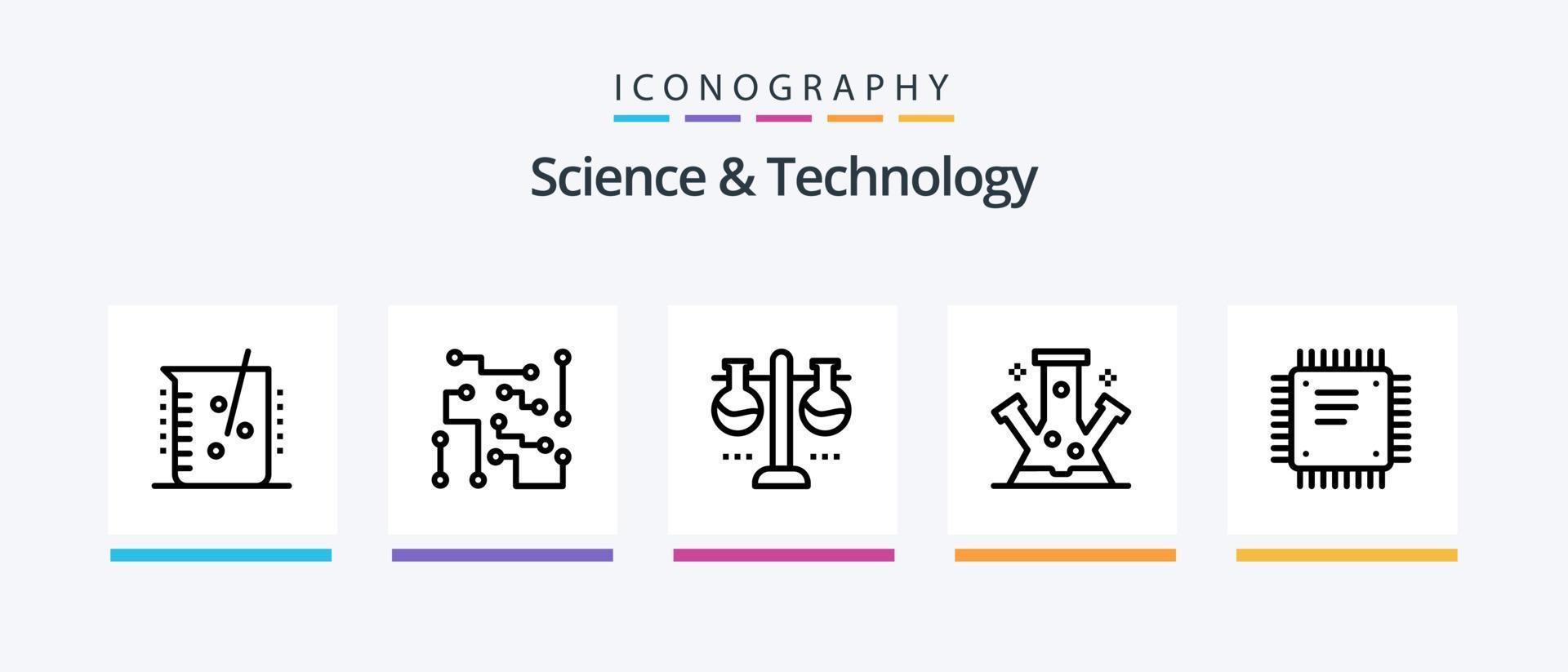 paquete de iconos de la línea 5 de ciencia y tecnología que incluye ciencia. laboratorio. servidor en la nube. investigar. microbiología. diseño de iconos creativos vector